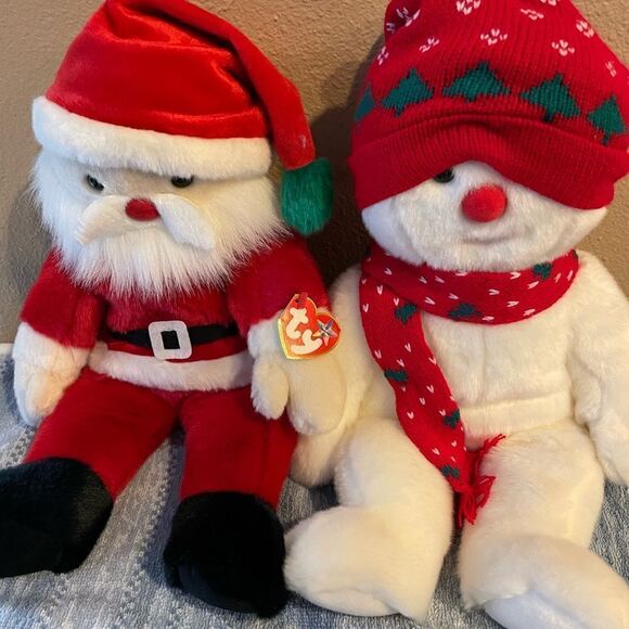 TY 1999 & 2000 15 inch(!!!) Santa and Snowman Plush Set - Picture 10 of 12